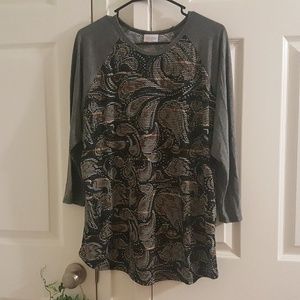 LuLaRoe Randy Shirt Top 2XL Floral Grey Sleeves
